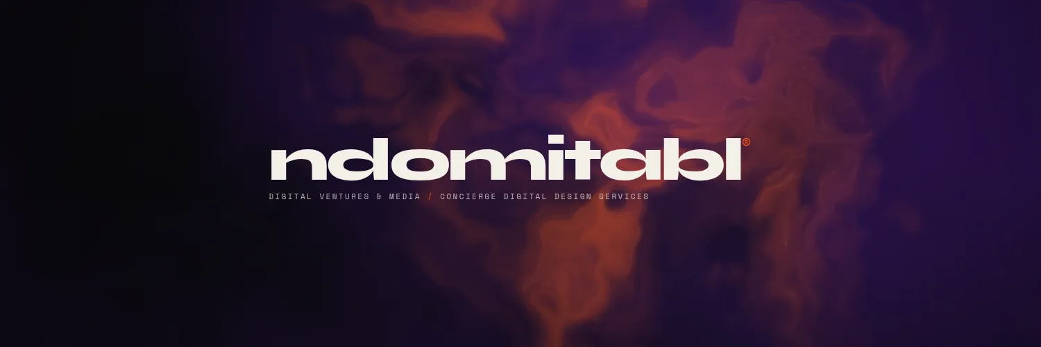 ndomitabl X header banner with the wordmark over plum and ember smoke.